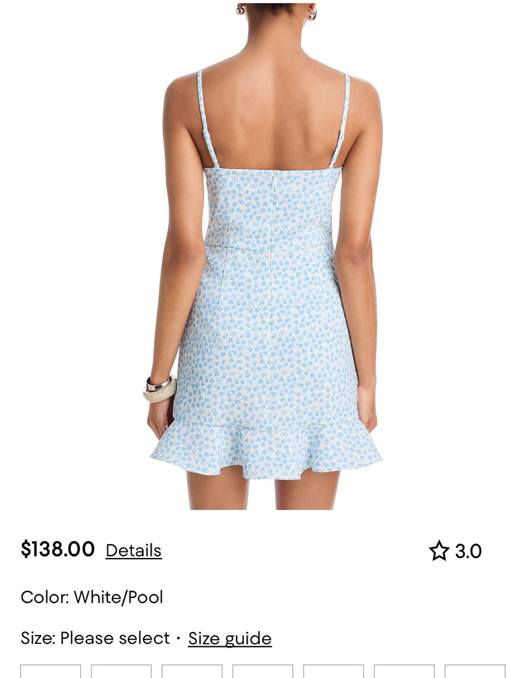 French Connection White & Pool Blue Mini Slip Dress with Ruffle Hem - Picture 2 of 6